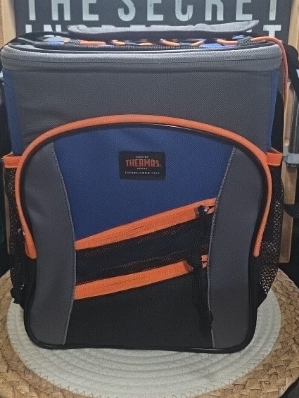Thermos 12-Can Cooler Bag Insulated Lunch Box Picnic Blue Gray Orange